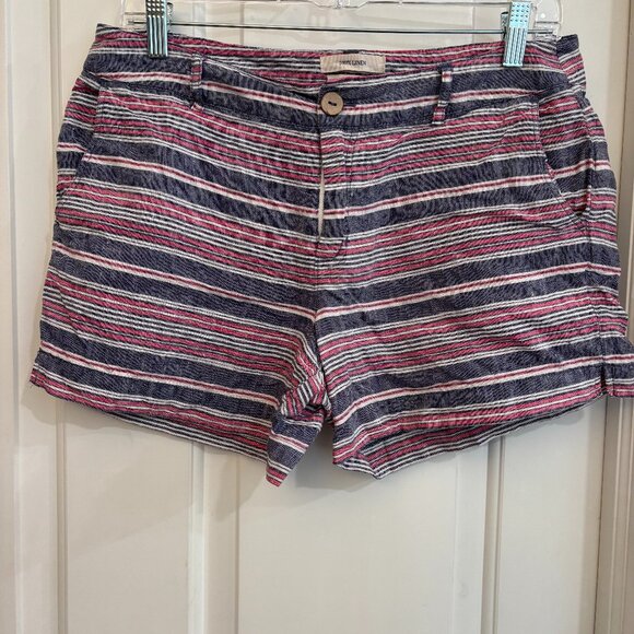 British Khaki Linen Striped Shorts Women’s Size 8 - Picture 1 of 9